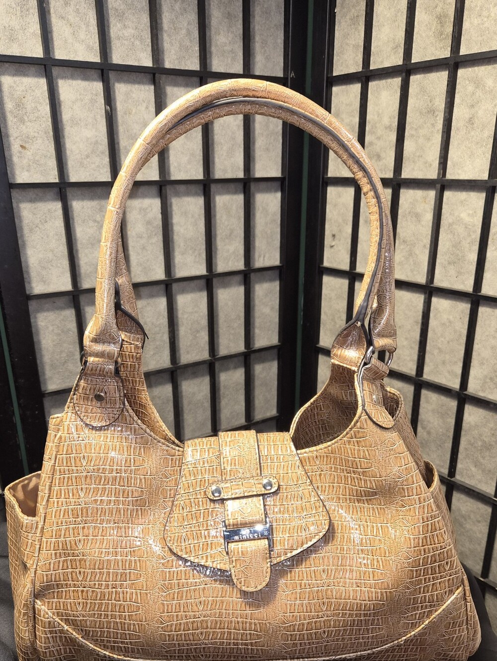 Minicci Croc-Embossed Tan Shoulder Bag